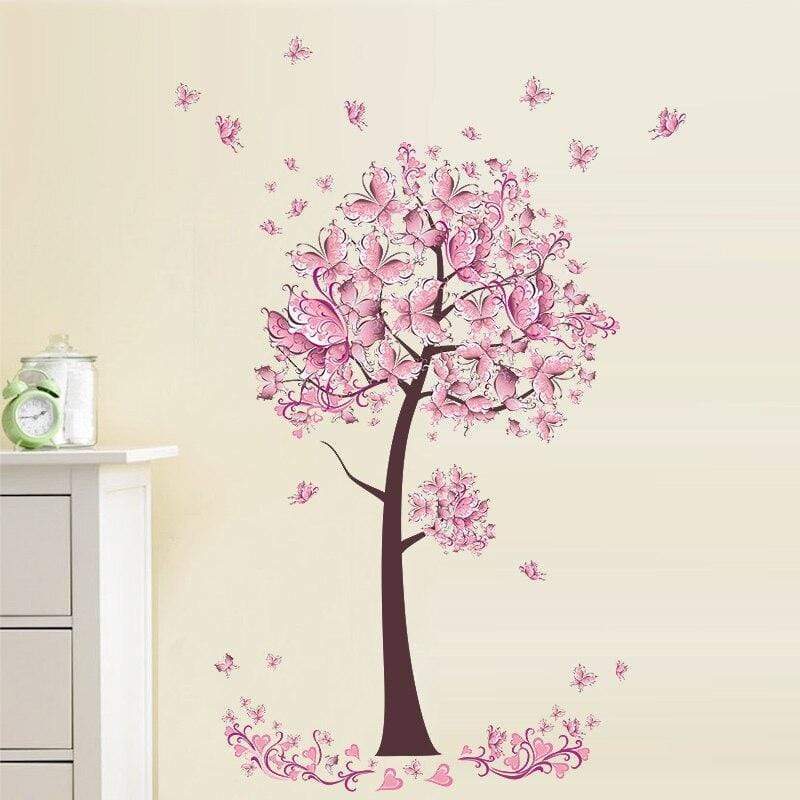 Japanese Wall Decals - Pink Butterfly Tree