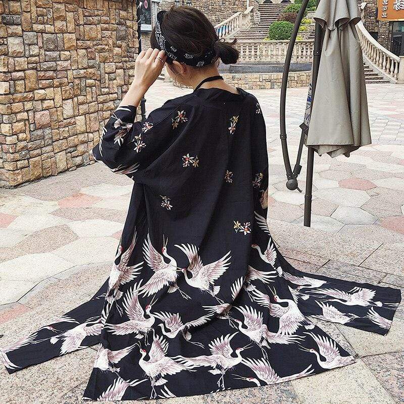 Men Thin Japanese Kimono Coat Loose Yukata Outwear Long Bathrobe