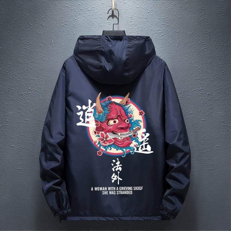 Men Fashion Hip Hop Windbreaker Jackets Japanese Casual Hooded Jackets Streetwear Men Women Loose Harajuku Devil Coat Male