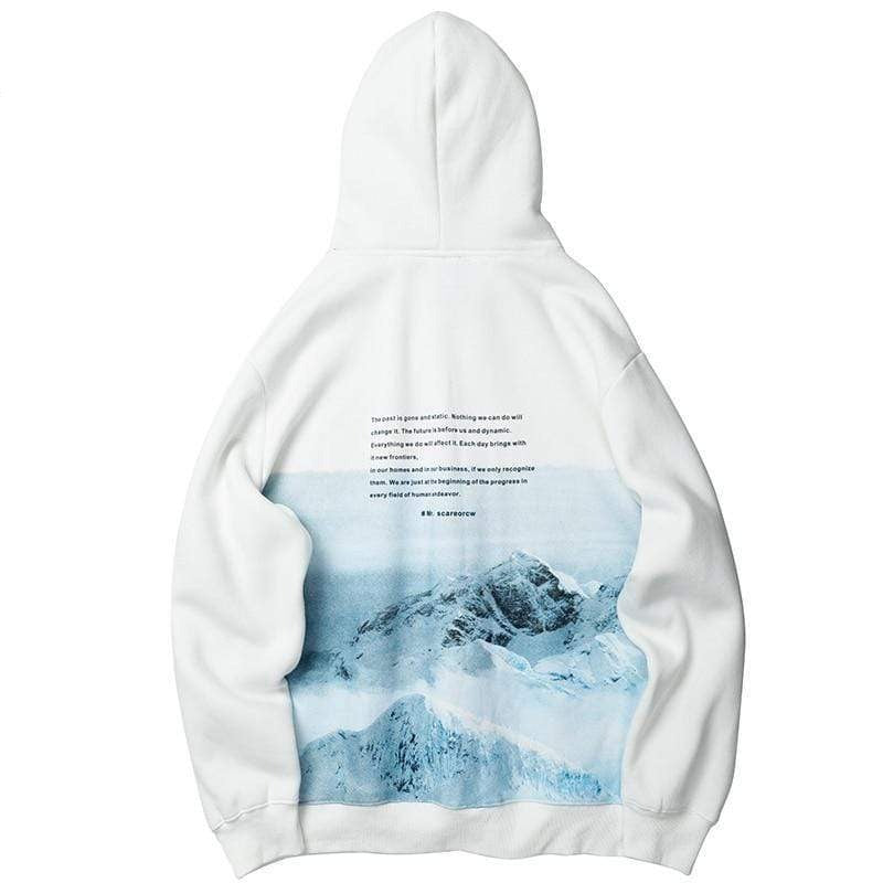 Men Hip Hop Hoodie Sweatshirt Streetwear Snow Mountain Print Pullover Harajuku Cotton Casual Hooded Hoodie Sweat Shirt White
