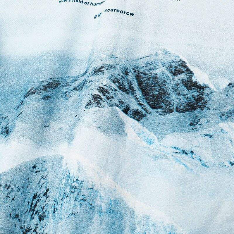 Men Hip Hop Hoodie Sweatshirt Streetwear Snow Mountain Print Pullover Harajuku Cotton Casual Hooded Hoodie Sweat Shirt White