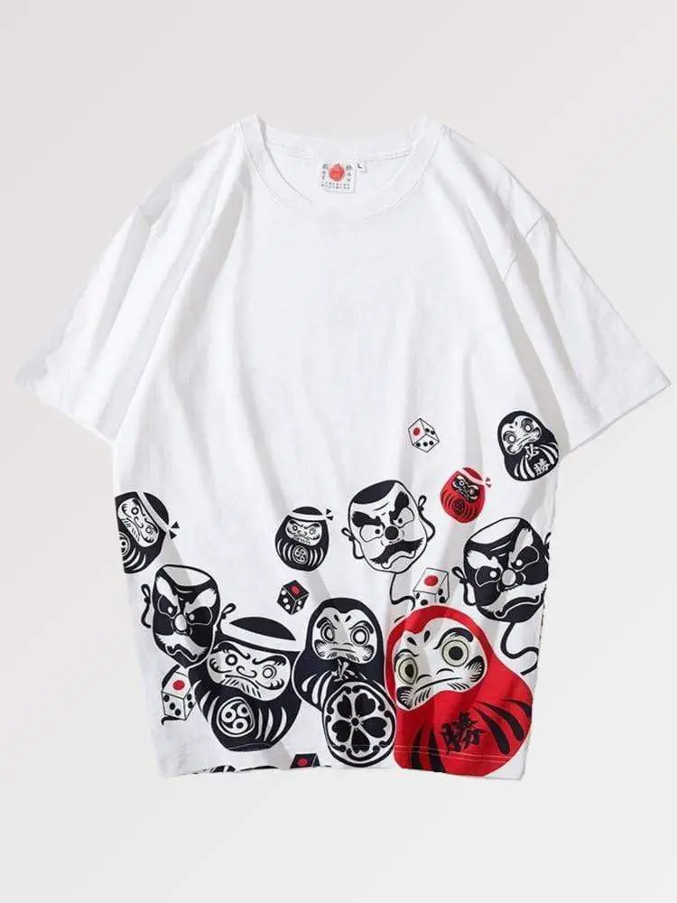 Japanese Daruma Doll Painted T-Shirt L / Black