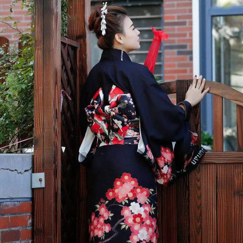 Traditional Black Geisha Women's Kimono