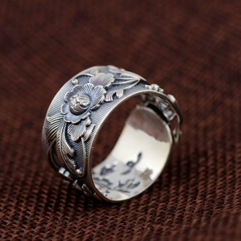 Amazon.com: 999 Sterling Silver Wide Band Ring For Men, Dragon Carved  Chunky Ring Silver Vintage Gothic Biker Ring, Jewelry Gift for Dad, Size  7-12 : Handmade Products